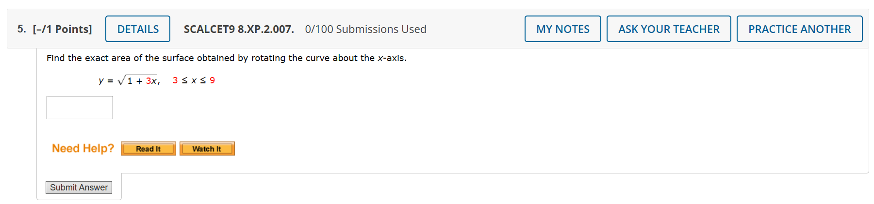 Submissions Used MY NOTES ASK YOUR TEACHER PRACTICE ANOTHER Find the exact