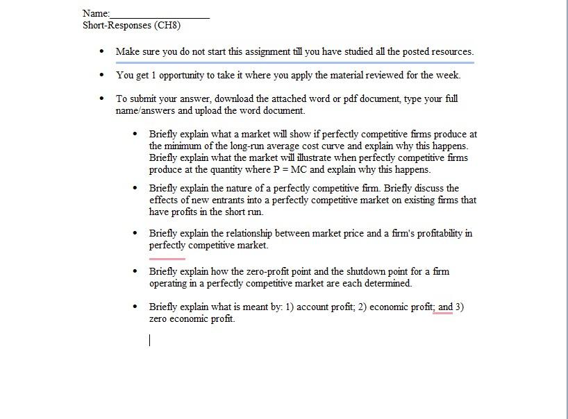 Name: Short-Responses (CH8) Make sure you do not start this assignment