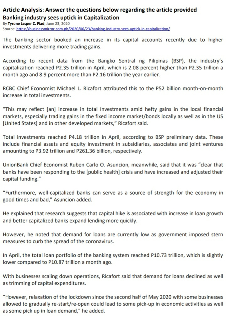 in the capitalization a good indication to the banking sector? Explain your