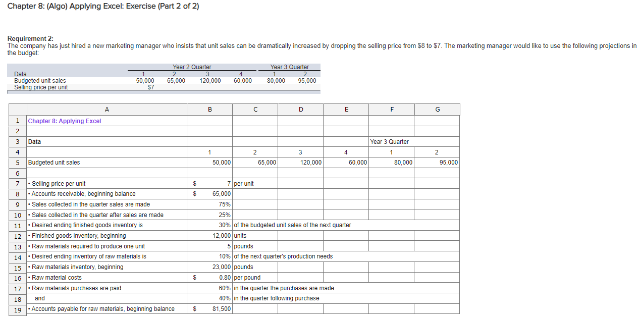  Chapter 8: (Algo) Applying Excel: Exercise (Part 2 of 2) Requirement