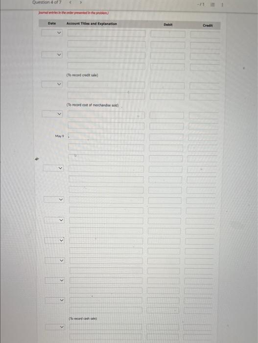 merchandising transactions in the month of May. At the beginning of May