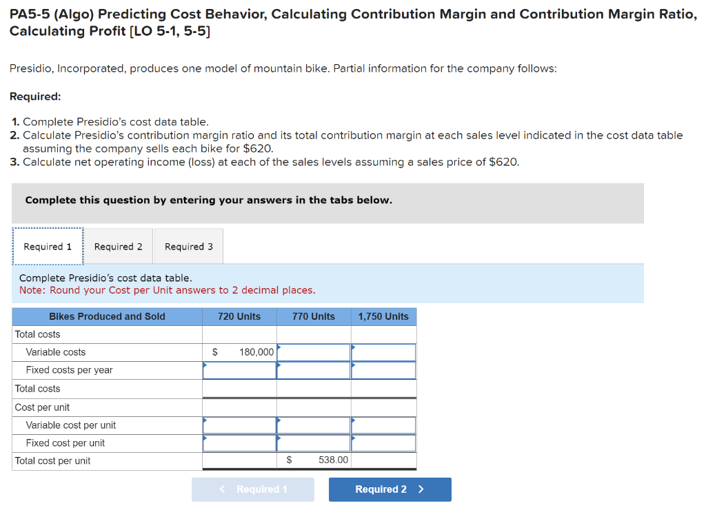 PA5-5 (Algo) Predicting Cost Behavior, Calculating Contribution Margin and Contribution Margin