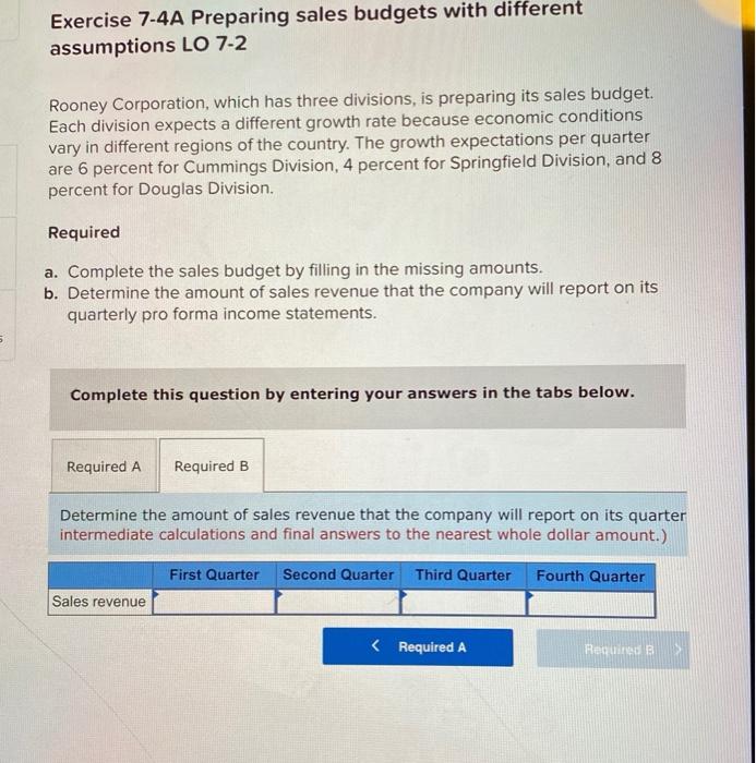 Rooney Corporation, which has three divisions, is preparing its sales budget. Each
