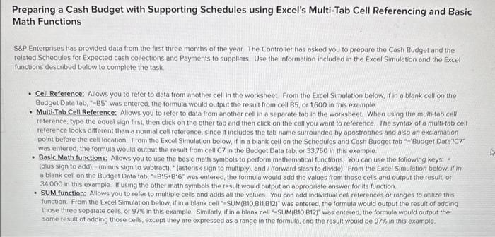  Preparing a Cash Budget with Supporting Schedules using Excel's Multi-Tab Cell