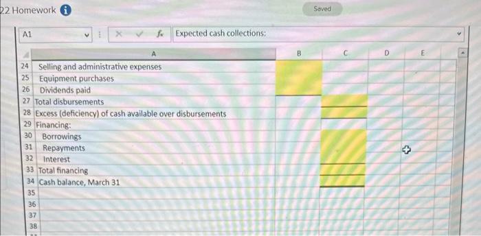 and Payments to suppliers. Use the information included in the Excel Simulation