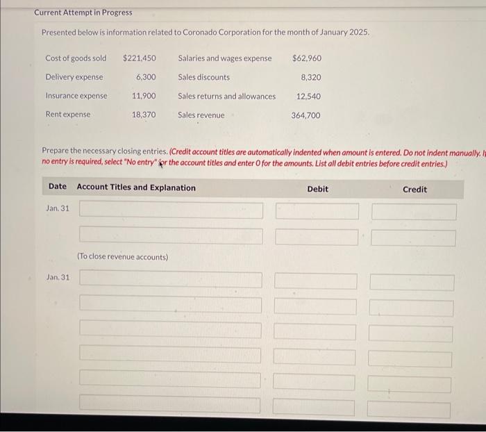  Current Attempt in Progress Presented below is information related to Coronado