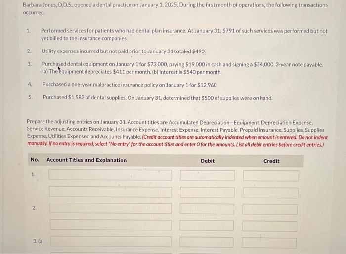  Barbara Jones, D.D.S., opened a dental practice on January 1, 2025.