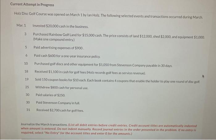Current Attempt in Progress Holz Disc Golf Course was opened on