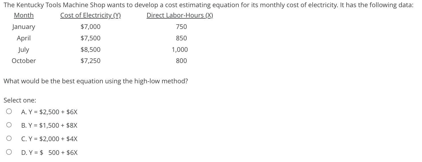 The Kentucky Tools Machine Shop wants to develop a cost estimating