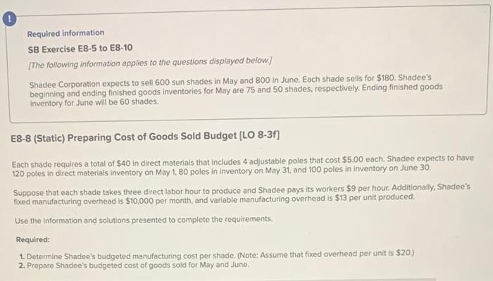0 Required information SB Exercise E8-5 to E8-10 [The following information