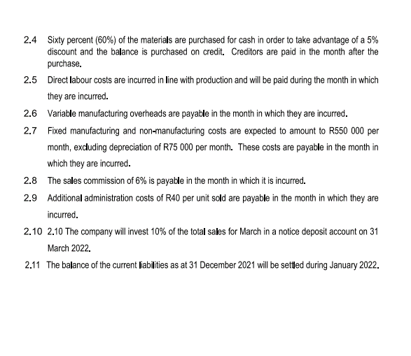 questions: (25 Marks) 3.1 Prepare the Cash Budget for January, February and