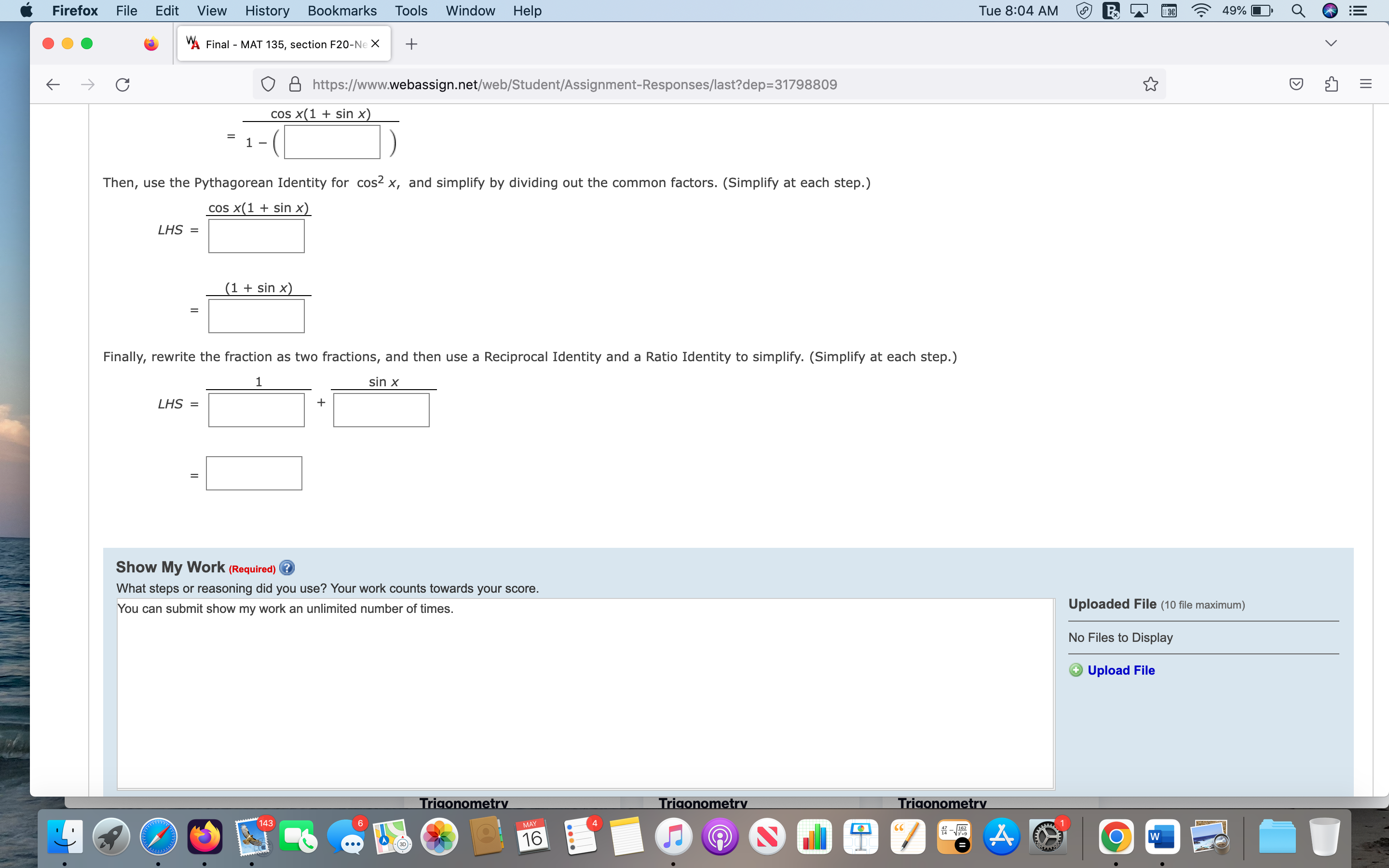 Points] DETAILS AUFCAT7 6.1.009. MY NOTES ASK YOUR TEACHER Verify the identity.