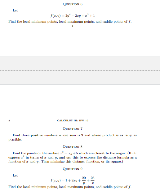 + 1 Find the local minimum points, local maximum points, and saddle