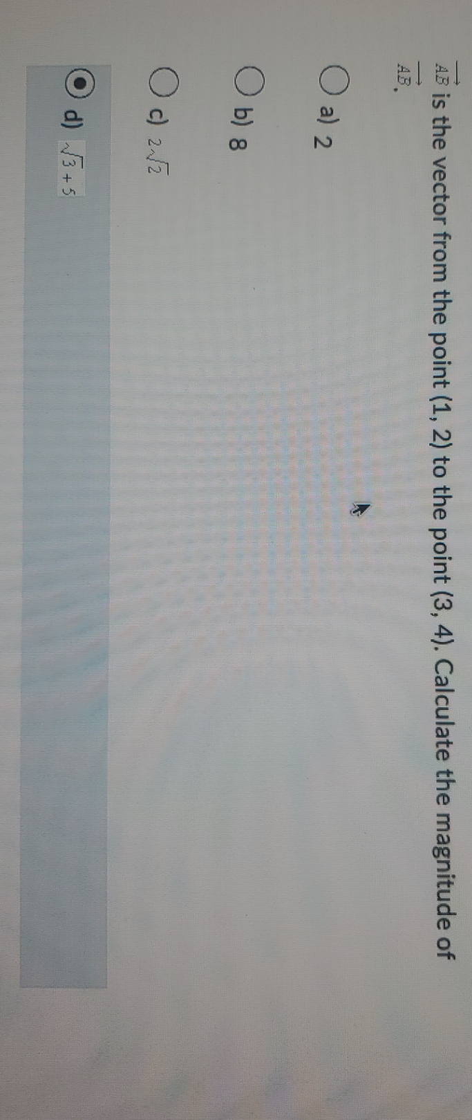  answer B is the vector from the point (1, 2) to