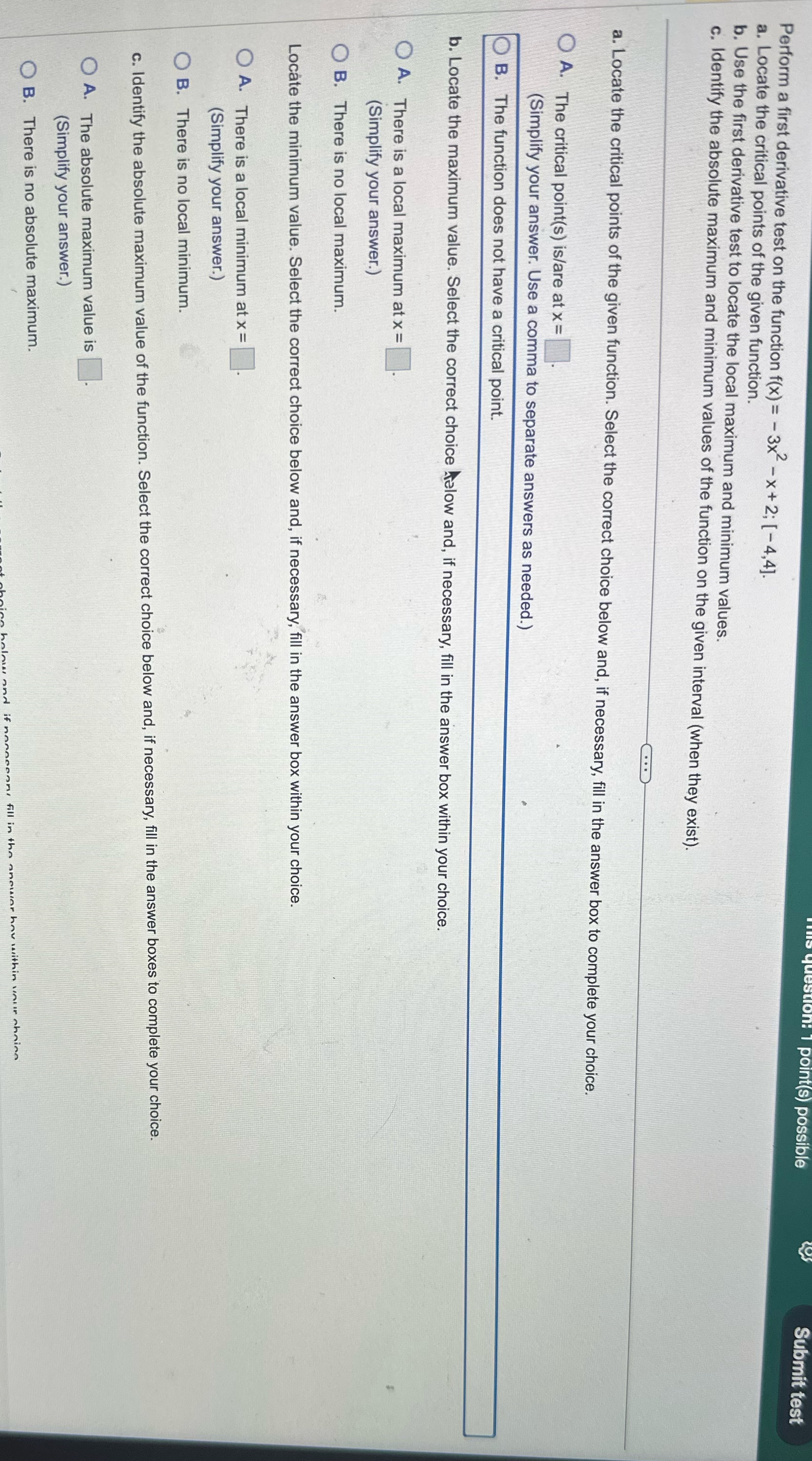  The last question after is "Identify the absolute minimum value of