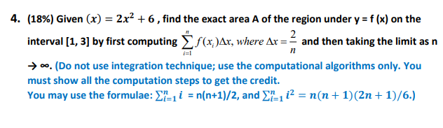 area A of the region under y = f (x) on the