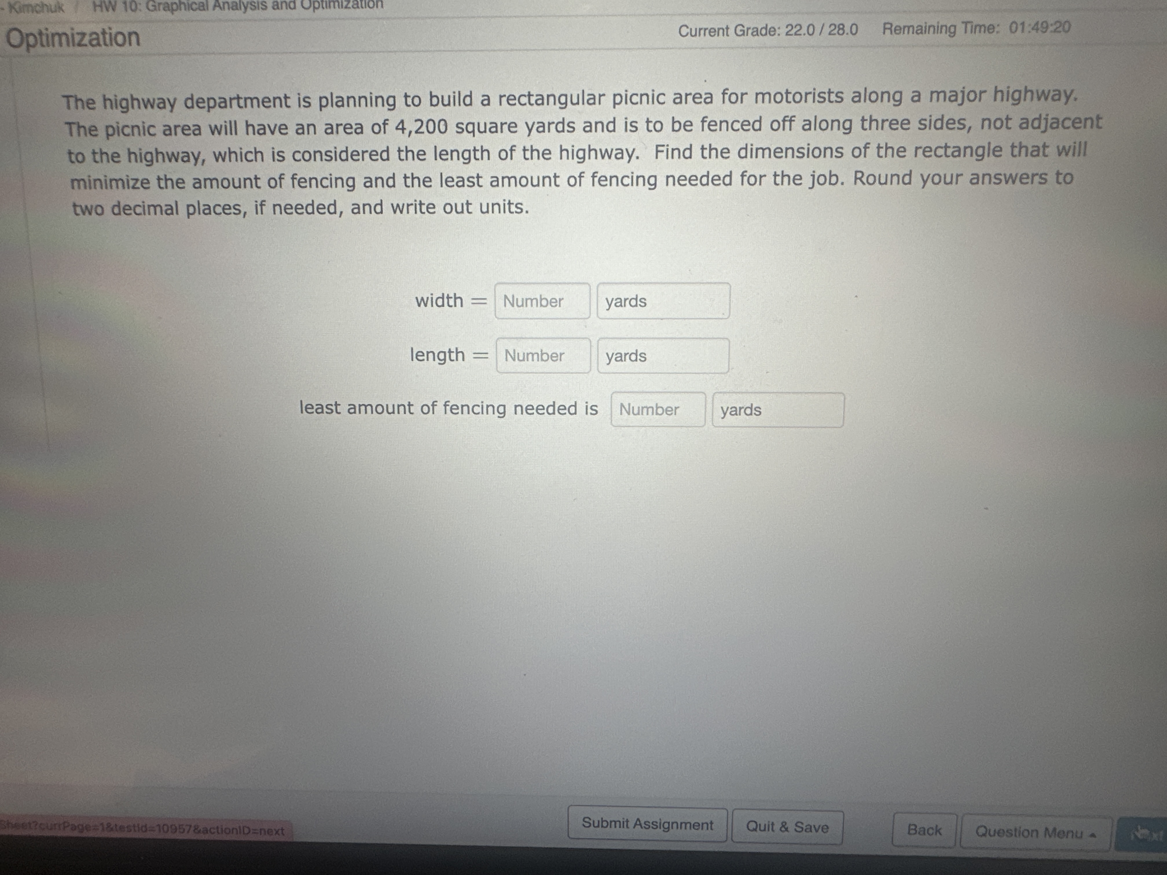  - Kimchuk / HW 10: Graphical Analysis an Optimization Current Grade: