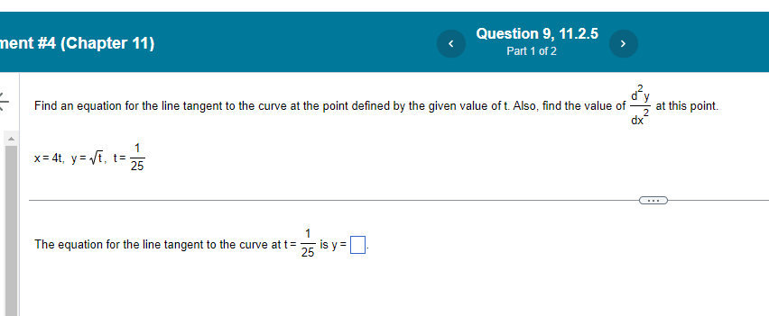 at t= 25 is y =What is the value of at this