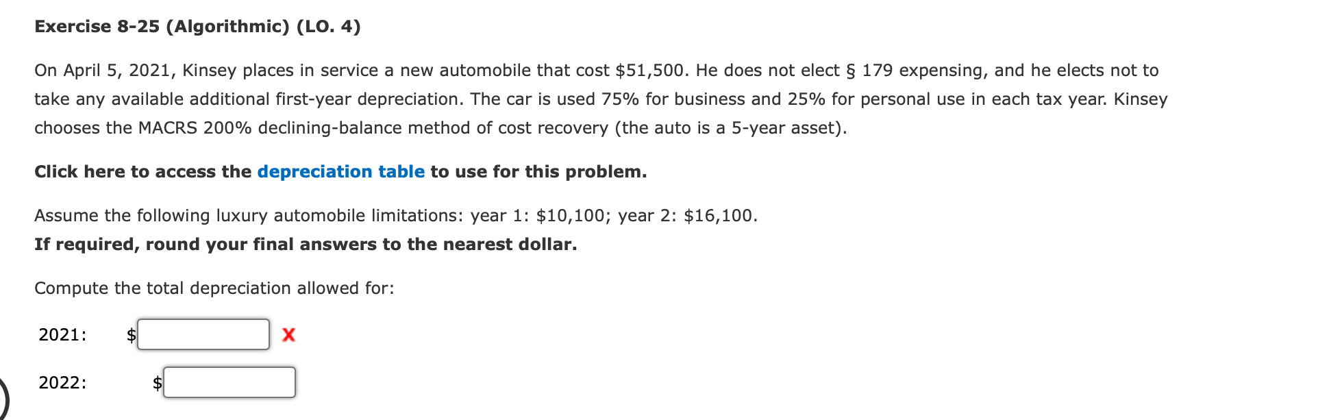 Exercise 8-25 (Algorithmic) (LO. 4) On April 5, 2021, Kinsey places