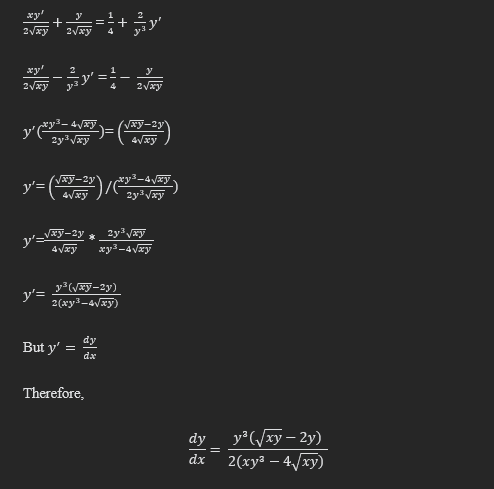 Using product rule. (xy) -1/2 {( x 2 ) + y)=1+2y-2 2