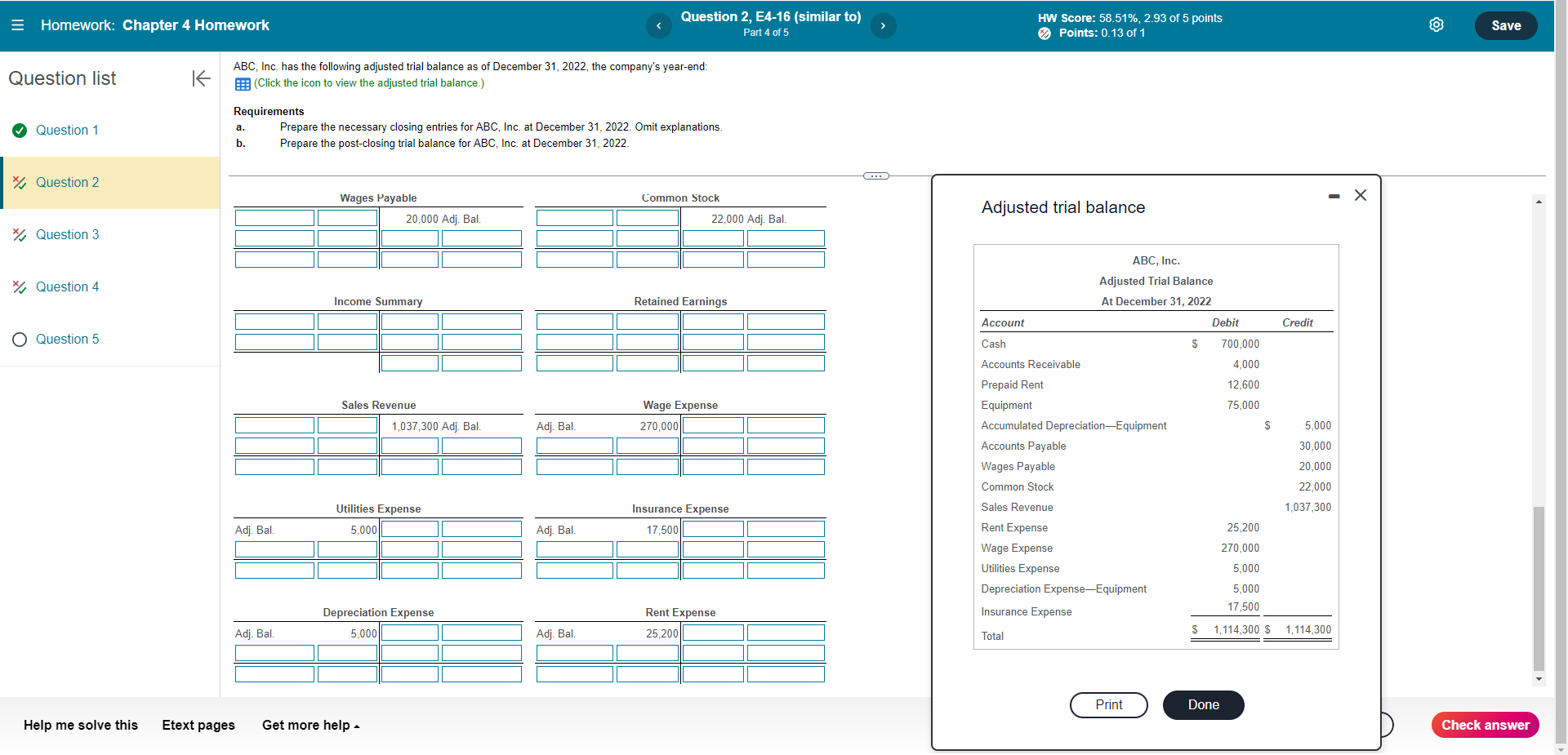 2 * Question 3 K Question 2, E4-16 (similar to) Part 4