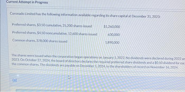 Current Attempt in Progress Coronado Limited has the following information available