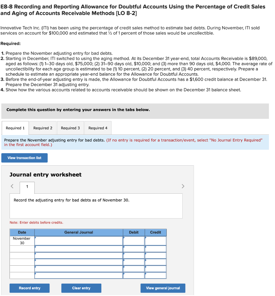  E8-8 Recording and Reporting Allowance for Doubtful Accounts Using the Percentage