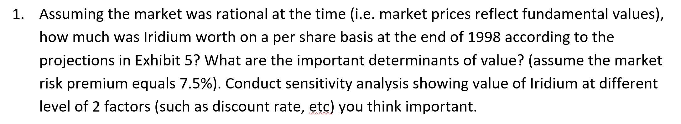 reflect fundamental values), how much was Iridium worth on a per share