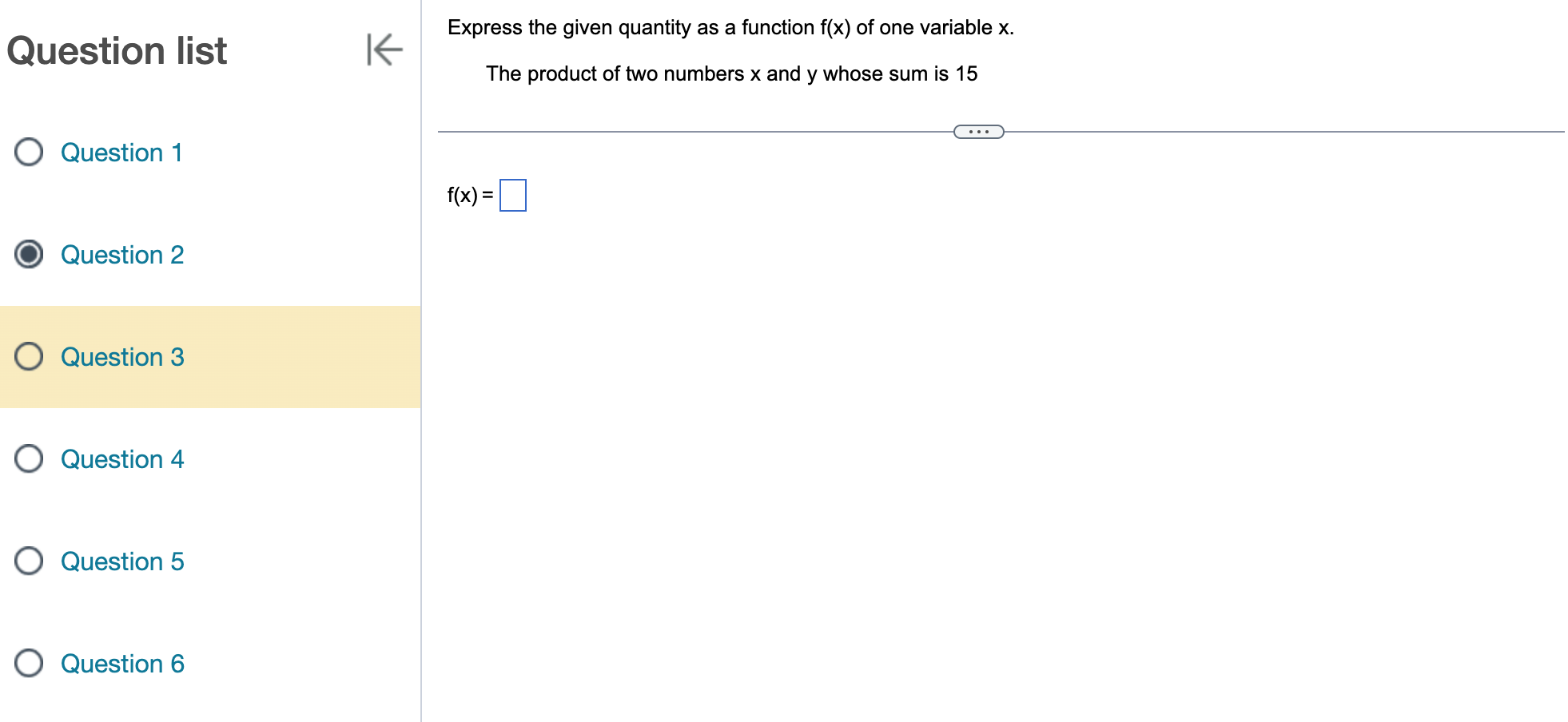 x. Question list I The product of two numbers x and y
