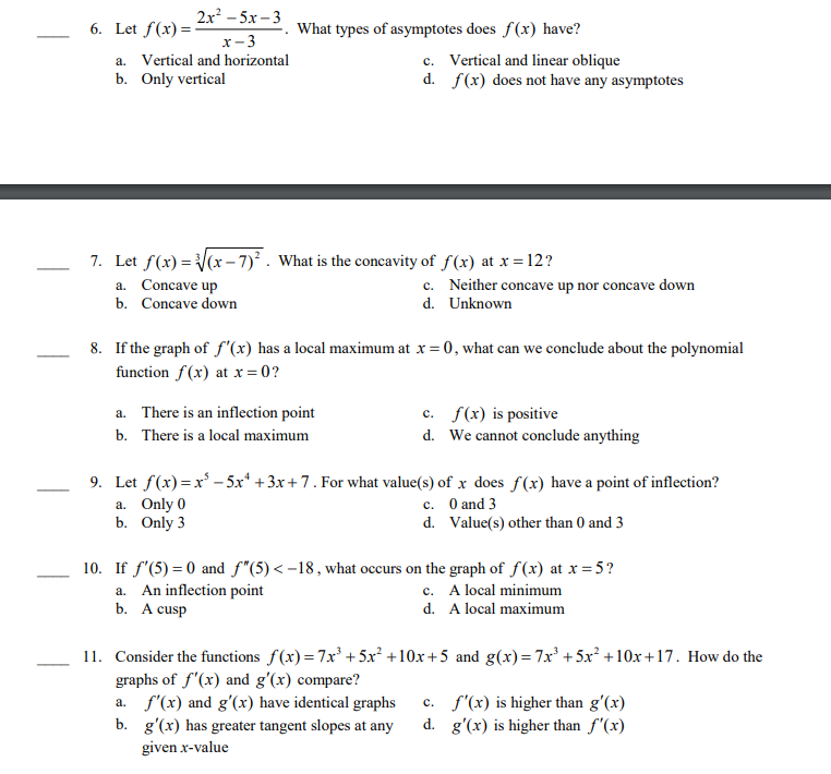 TEST Multiple Choice For questions I through 12, identify the choice that