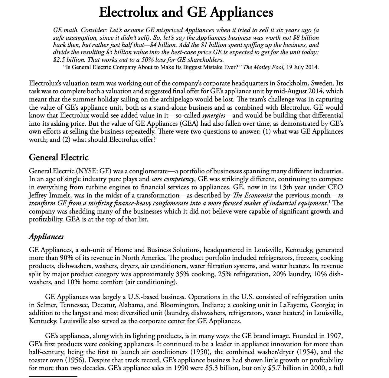 the Electrolux and GE Appliance". 3. Answer the following questions. ___-____-- \L