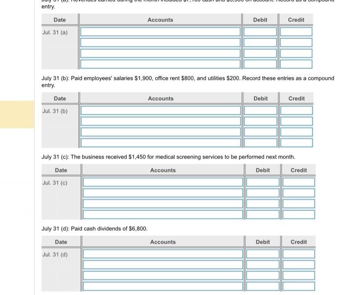 first, then credits. Excl explanations from journal entries) July 1: Yardley contributed