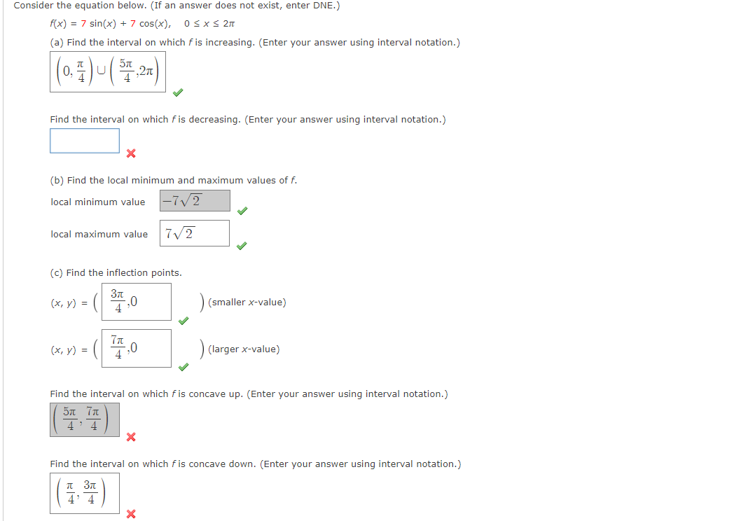 DNE.) x] = 7 sin(X) + 7 cos[x}, O S x S