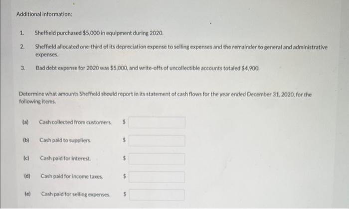 as follows. December 31 Debits 2020 2019 Cashi $35,100 $32,000 Accounts receivable