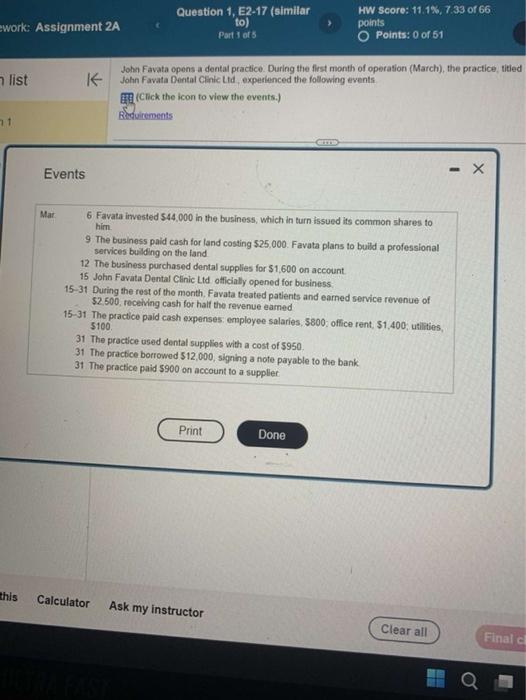  ework: Assignment 2A list 1 K Question 1, E2-17 (similar to)