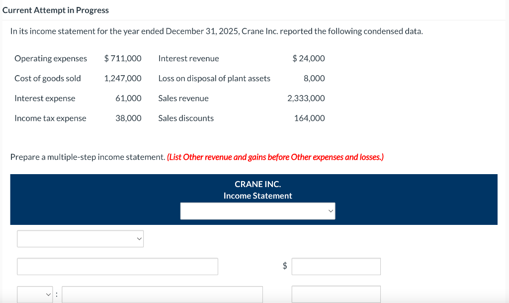 Current Attempt in Progress In its income statement for the year