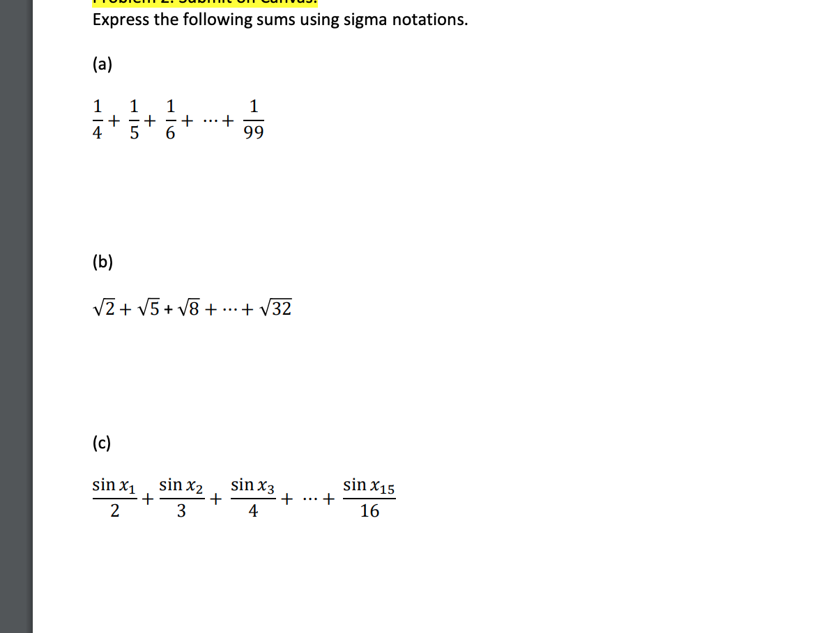 + . .. + 99 (b) V2 + V5 + V8+ ...+