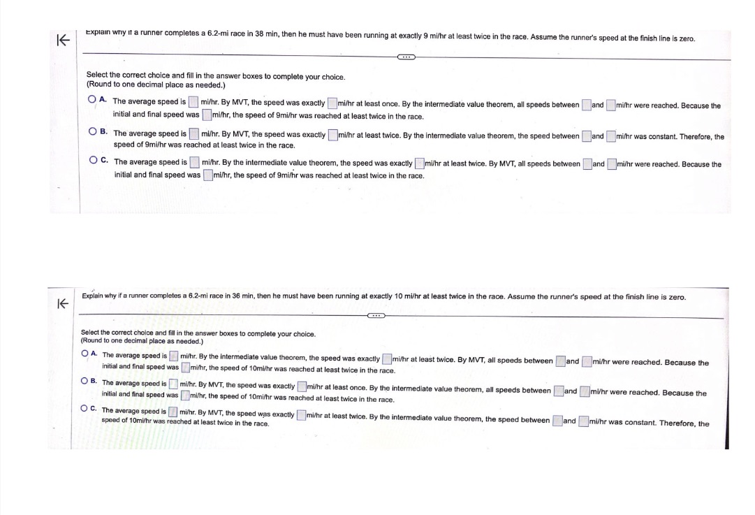 Explain why if a runner completes a 6.2-mi race in 38
