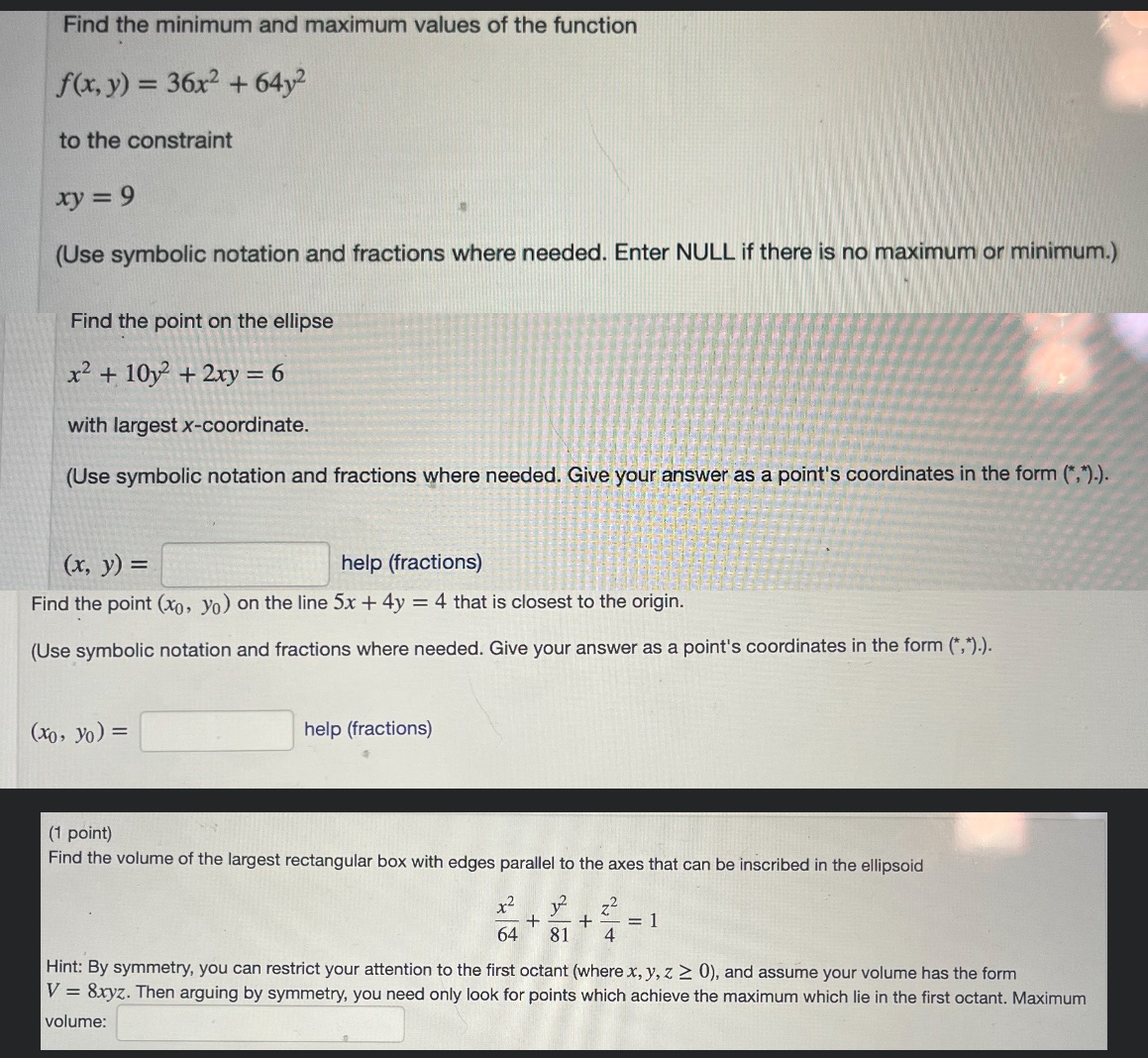 of the function f(x, y) = 361C2 + 64y2 : to the