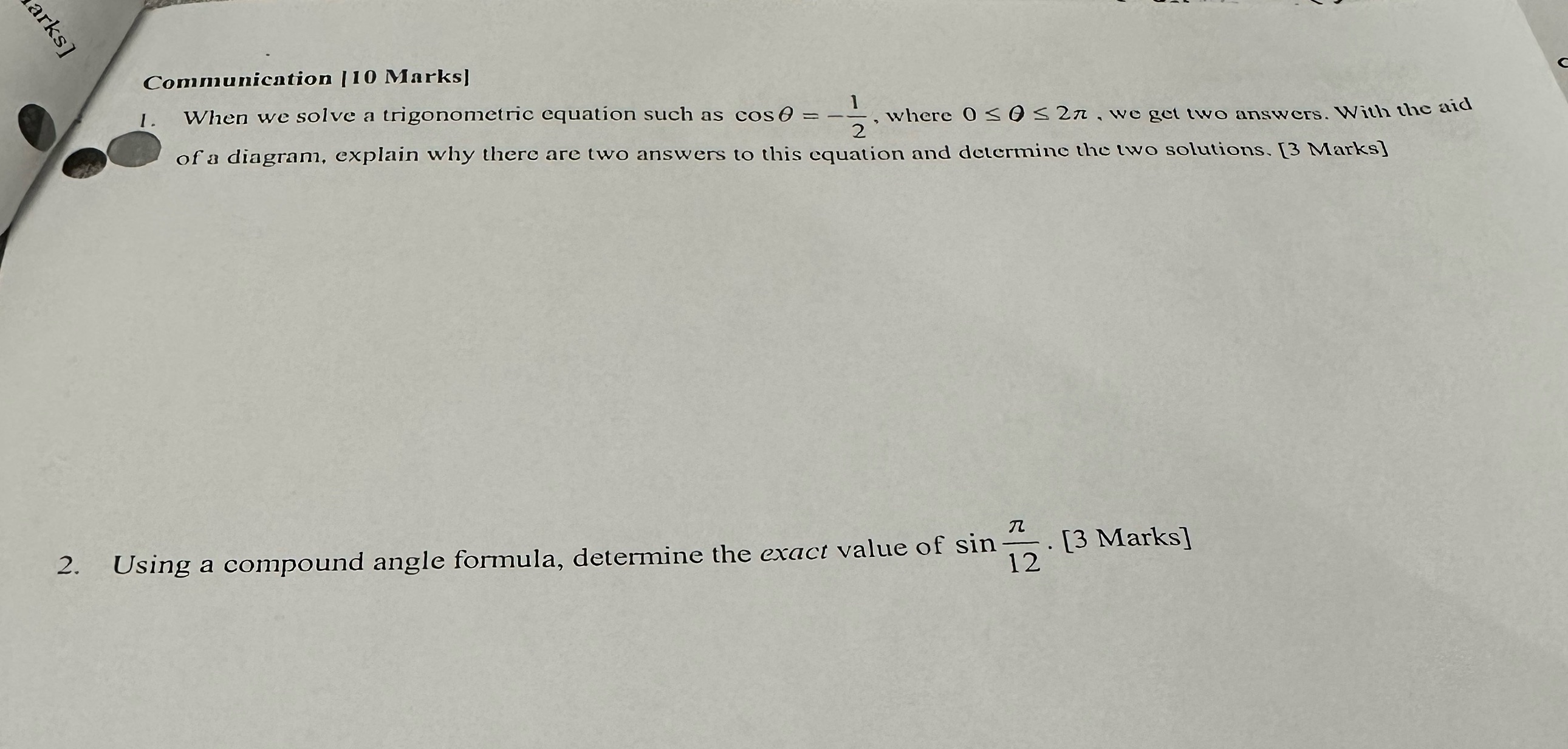 trigonometric equation such as cose = , where 0 5 0 5