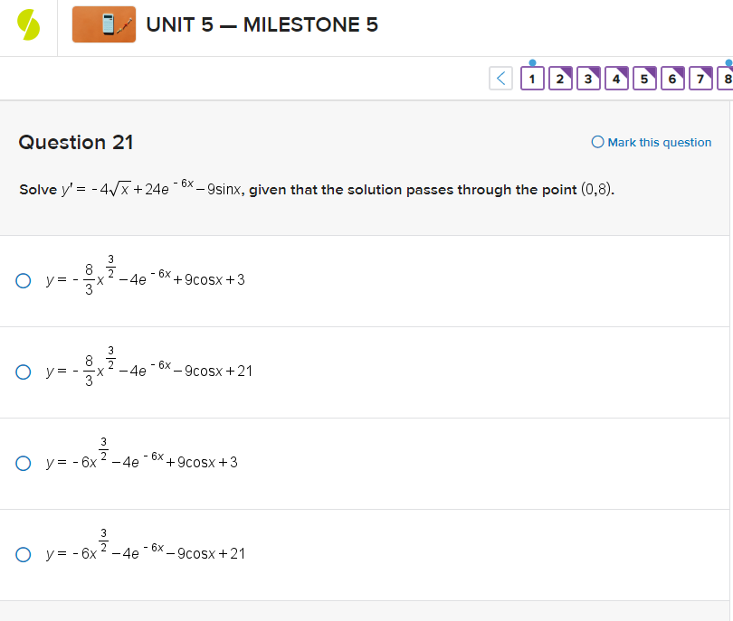 UNIT 5 MILESTONE 5 Question 21 Solve V -4V7 O Mark this