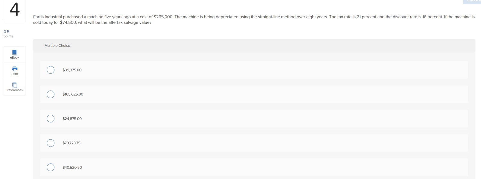 project? 0.5 points Multiple Choice Book O $2,080,000 Print References O $2,130,000