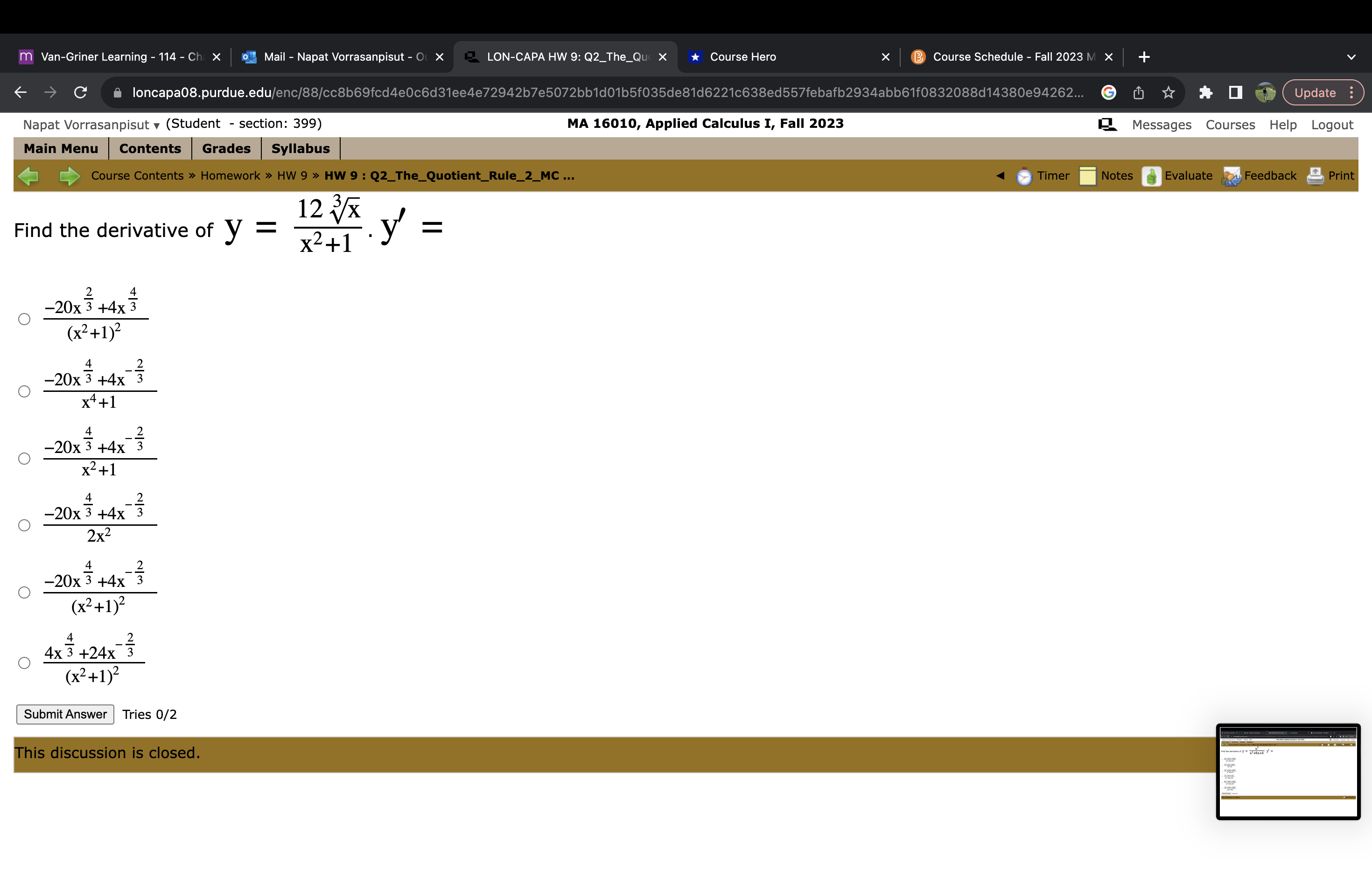 Vorrasanpisut - Ol X LON-CAPA HW 9: Q1_The_Quc X *Course Hero X