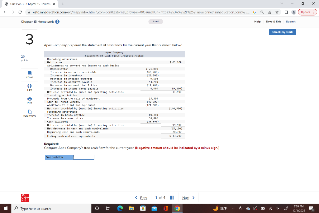  Update Question 3 - Chapter 15 Homew: X + ezto.mheducation.com/ext/map/index.html?_con=con&external_browser=0&launchUrl=https%253A%252F%252Fnewconnect.mheducation.com%25... G