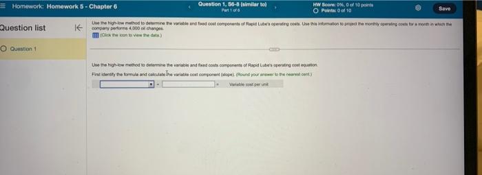  5 - Chapter 6 Question list Question 1, 56-8 (similar to)
