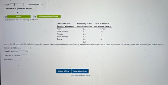  Attempts Keep the Highest/15 1. Problem 8.01 (Expected Return) ellack Problem
