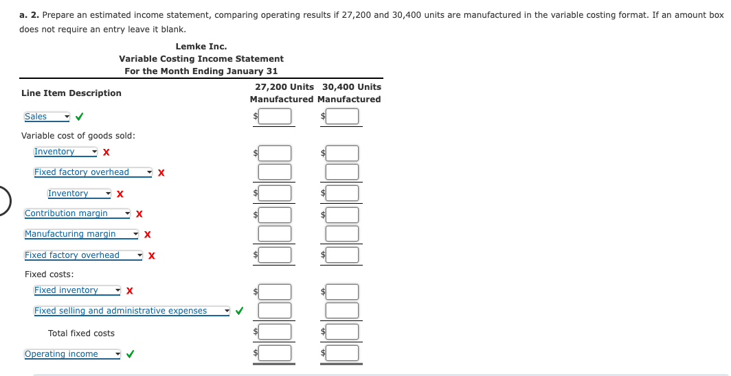 operating results: Sales (27,200 x $96) Manufacturing costs (27,200 units): $2,611,200 Direct