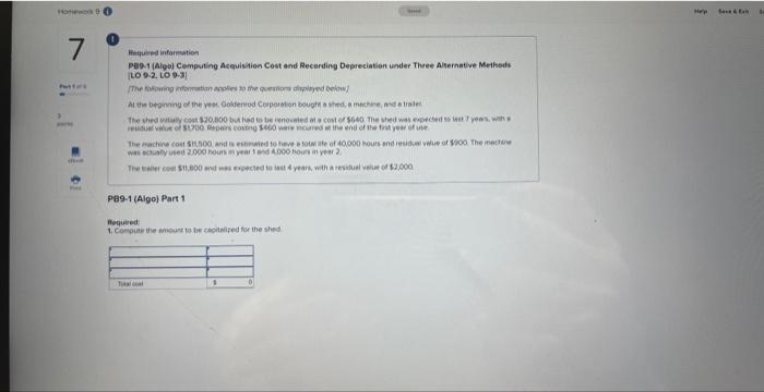  7 Required information PB9-1 (Algo) Computing Acquisition Cost and Recording Depreciation