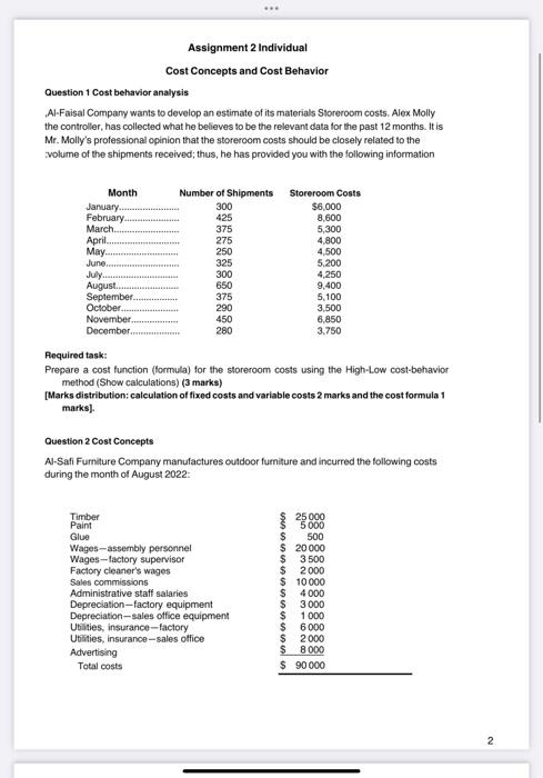  2 Individual Cost Concepts and Cost Behavior Question 1 Cost behavior