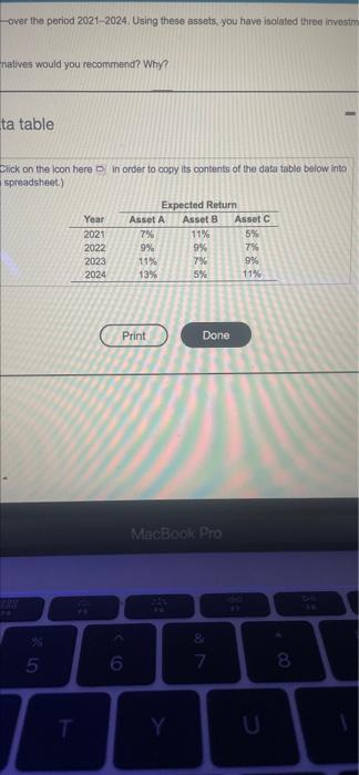 assets-A, B, and C-over the period 2021-2024. Using these assets, you have